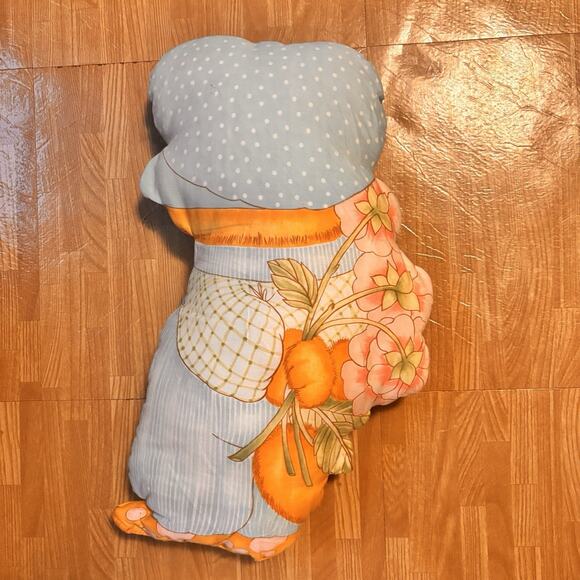 Vintage Cat Pillow Plush Orange Kitty Bonnet & Dress Cottagecore Decor - Picture 2 of 4